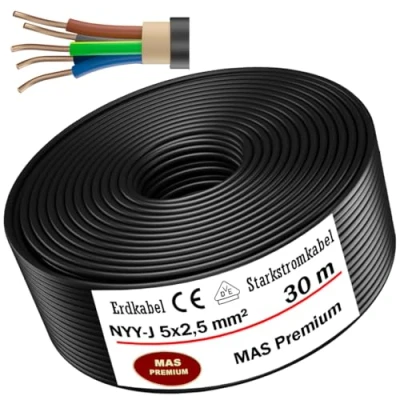 Abbildung von MAS Premium Erdkabel Deutscher Marken Elektrokabel Ring zur Verlegung im Erd und Außenbereich Standard Starkstromkabel (NYY J 5x2,5 mm², 30m)
