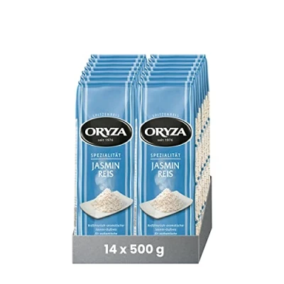 Abbildung von ORYZA Jasmin Reis 500g, 14er Pack (14 x 500g), Duft Reis, Langkorn Kleb Yasmin Thai Duftreis, vegan, von Natur aus glutenfrei