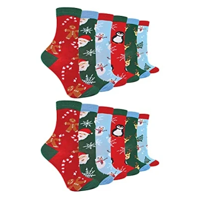 Abbildung von Sock Snob Kinder Bunt Weihnachtssocken Atmungsaktiv Baumwolle Lustig Socken für Jungen und Mädchen (27 30, 12 Pack)