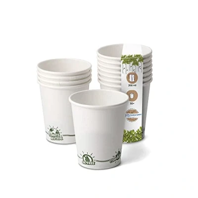 Abbildung von GREENBOX Recycelbare Pappbecher Kaffee weiß mit EcoUp© Icon und PLA Beschichtung I 50 Coffee To go Einwegbecher biologisch abbaubar 200 ml 8 oz Kaffeebecher Trinkbecher Einmalbecher