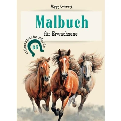 Abbildung von Majestätische Pferde: Malbuch für Erwachsene Ausmalbuch mit 35 eleganten Pferde Motiven Ausmalen Entspannung, Kreativität und Verbindung zur ... Enthusiasten HappyColoring