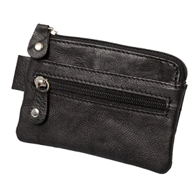 Abbildung von Alassio 42247 Schlüsseletui aus Echt Leder, Schlüsseltasche mit 2 Schlüsselringen, zusätzliches Reißverschlussfach sowie Einsteckfächer, Key Organizer in schwarz, Schlüsselmäppchen ca. 7,5 x 10 cm