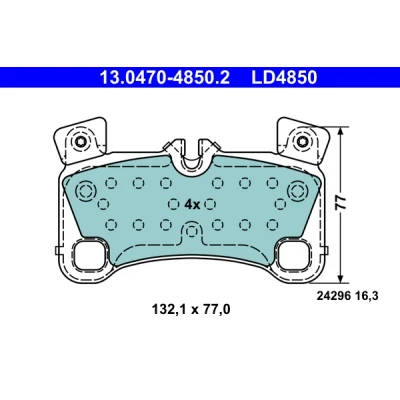 Abbildung von ATE Ceramic 13.0470 4850.2 Bremsbelagsatz für Verschleißwarnanzeiger vorbereitet, exkl. Verschleißwarnkontakt VOLKSWAGEN: Touareg I, AUDI: Q7