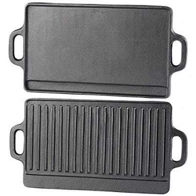 Abbildung von Rosenstein &amp; Söhne Grillplatte: 2er Set Gusseiserne Wende Platten für Grill, Ofen und Herd, 46 x 23 cm (Wendegrillplatte, Grillplatte, Grillspiesse)