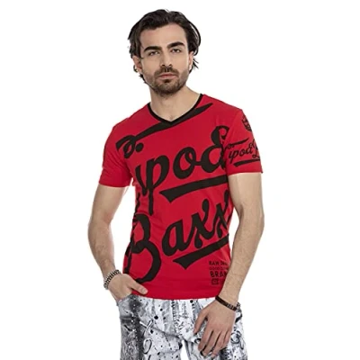 Abbildung von Cipo &amp; Baxx Herren Sommer T Shirt Kurzarm Allover Print Rundhals Baumwolle CT635 Rot L