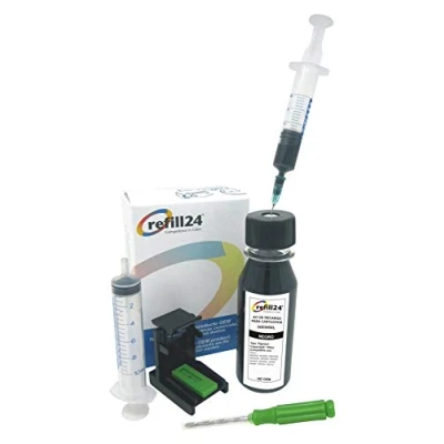 Abbildung von refill24 Nachfüllset: Nachfülltinte 100 ml kompatibel für Druckerpatronen Canon PG 545 PG545 XL Schwarz + Zubehör Anleitung, Refillset mit Druckertinte fürPixma iP MG MX TR