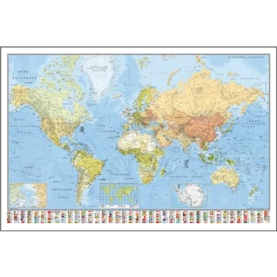Abbildung von Close Up Weltkarte Die Welt Poster deutsch aktueller Stand, mit Flaggen, 91,5 x 61 cm