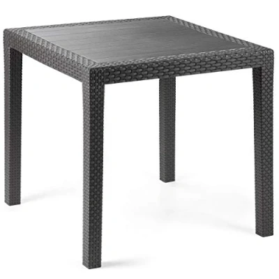 Abbildung von Quadratischer Outdoor Tisch, Struktur aus Hartharz mit Rattan Effekt, Made in Italy, 80 x 72 cm, Farbe Anthrazit