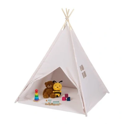 Abbildung von Relaxdays Spielzelt, Tipi Zelt für Kinder, mit Boden, Kinderzimmerzelt, HxBxT: 158 x 125 cm, Kinderzelt, beige