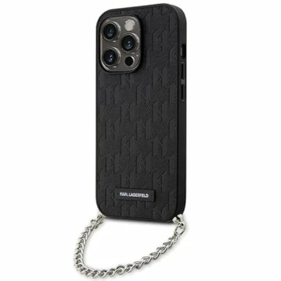 Abbildung von Karl Lagerfeld KLHCP14XSACKLHPK Hülle für iPhone 14 Pro Max 6.7&quot; Schwarz hardcase Saffiano Monogram Chain