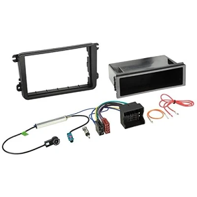 Abbildung von 1 Din Radio Einbauset Blende Radioanschlusskabel Antennenadapter für VW Tiguan 5N schwarz