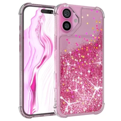 Abbildung von EAZY Case Glitzer Hülle kompatibel mit iPhone 16 Plus Handyhülle für Apple Silikon leichtes Shiny Cover stoßfestes Phone als Fallschutz in Liquid Pink
