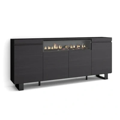 Abbildung von Skraut Home Sideboard, Highboard Kommode, Komodenschrank 200x87x35cm 4 Türen Elektrokamin. Maße Industriedesign Moderner Stil Schwarz