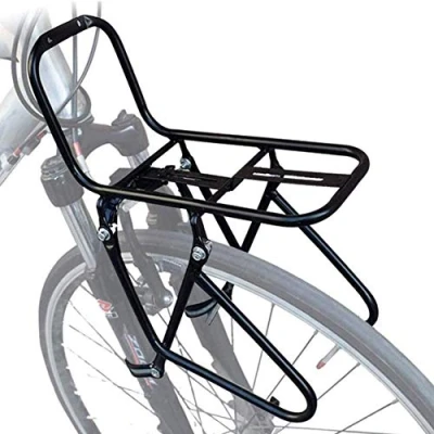 Abbildung von Fahrrad Gepäckträger vorne 15 kg Lastfahrradträger Bremsrahmen Mountainbike mit 2 Installationsmethoden Kann Gepäckträgertasche/Fahrradkorb/Zelt/Schlafsack tragen