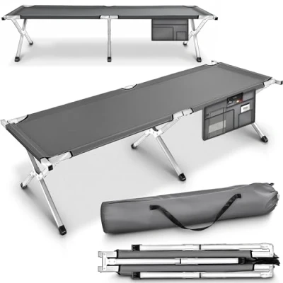 Abbildung von TRESKO XXL Campingbett Feldbett 210 x 72 45 cm Metallrohr Belastbarkeit bis 150kg (Grau)