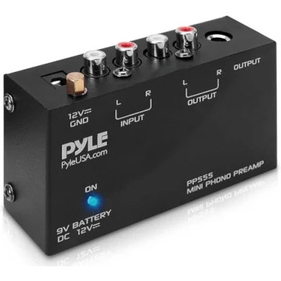 Abbildung von Pyle Stereo Verstärker Phono Preamp für Plattenspieler RCA Ein &amp; Ausgang als Verstärker, Klangverstärker mit Ultra Niedriges Rauschen, Batterie oder Netzbetriebe
