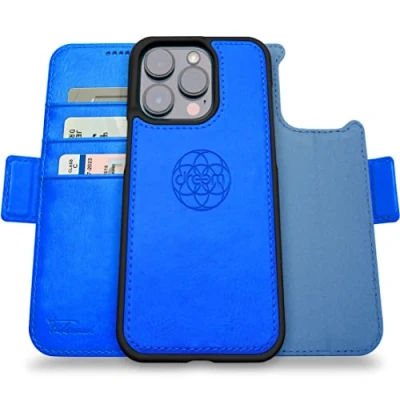 Abbildung von Dreem Fibonacci iPhone 14 Pro Geldbörsen Hülle / 2 in 1 Stoßfestes MagSafe Case und abnehmbares Luxus Vegan Leder Folio mit RFID Kartenschutz Ständer; für Frauen Männer Ozean