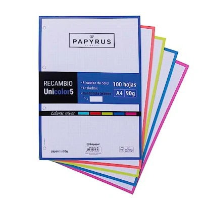Abbildung von Unipapel 53392399 Nachfüllpackung, 100 Blatt, A4, 5 Streifen, lebendige Farben, kariert x 5, 90 g, Papyrus einfarbig