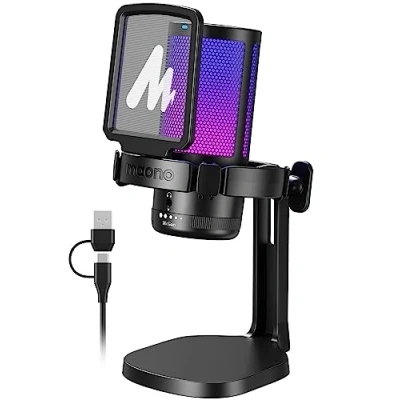 Abbildung von MAONO Gaming Mikrofon PC, Geräuschunterdrückendes Kondensator für Streaming Podcast Studio, PS5/PS4/Mac mit Steuerbare RGB Licht, One Touch Stummschaltung, Gain Regler, DGM20