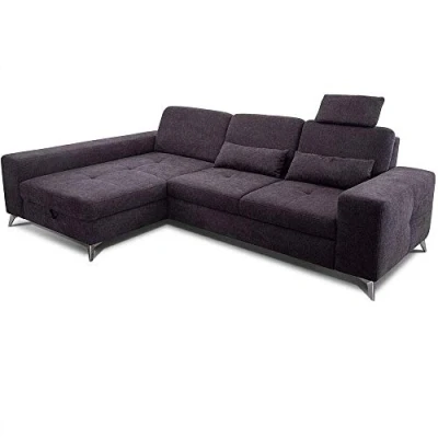 Abbildung von CAVADORE Ecksofa Bali / Trendige Sofaecke mit Longchair links, Kopfstütze &amp; Nierenkissen Inkl. Sitztiefenverstellung, Bett Bettkasten 286 x 92 176 Flachgewebe: Dunkelgrau