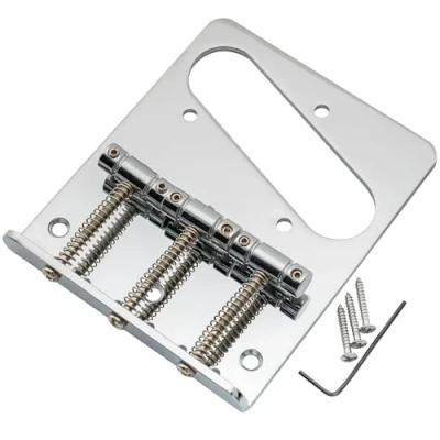 Abbildung von Musiclily 54mm Telecaster Steg Bridge mit 3 Kompensierte Vintage Saitenreiter für Tele Style E Gitarre, Chrom