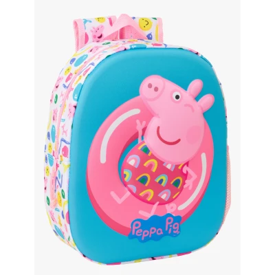 Abbildung von PEPPA PIG 3D Schulrucksack, mit Design, anpassbar an den Wagen, ideal für Kinder verschiedener Altersgruppen, bequem und vielseitig, Qualität Widerstandsfähigkeit, 27 x 10 33 cm, Weiß/Rosa