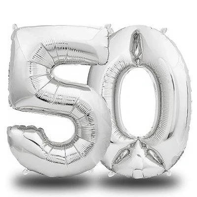 Abbildung von envami® Folienluftballon Zahl Silber 100 cm Riesen Zahlenballon Fliegt mit Helium Luftballon Geburtstag Geburtstagsdekoration Deko (50 einzeln)