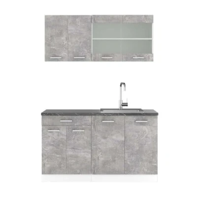 Abbildung von Vicco Singleküche R Line, Beton/Weiß, 140 cm, AP Anthrazit