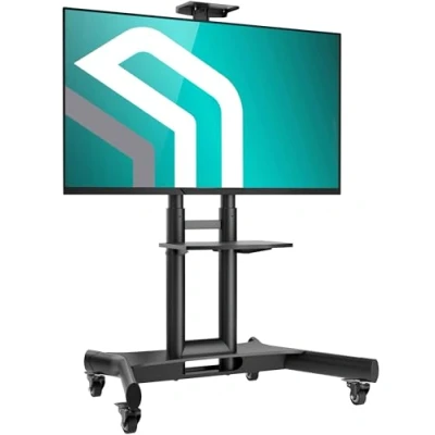 Abbildung von ONKRON TV Standfuss mit Rollen (TS1551 BLK) Ständer, (bis 70,00 Zoll, Rollen, VESA 100x100 600x400 mm, höhenverstellbar, rollbar)