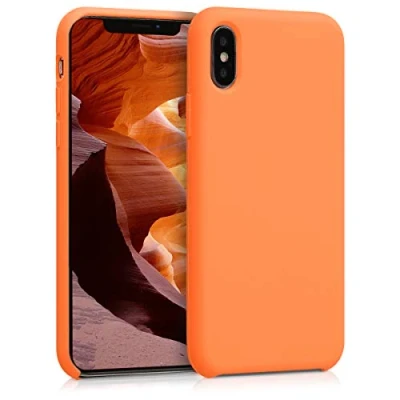 Abbildung von kwmobile Hülle kompatibel mit Apple iPhone X Silikon Handy Case Handyhülle weiche Oberfläche kabelloses Laden Fruity Orange