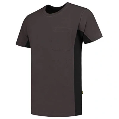 Abbildung von Tricorp 102002 Workwear Bicolor Brusttasche T Shirt, 100% Gekämmte Baumwolle, 190g/m², Dunkelgrau Schwarz, Größe XXL