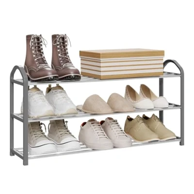 Abbildung von WOLTU Schuhregal Schuh Ständer Regale, XXL Schuständer 3 Schicht, Schuhablage für 12 Paare Frauschuhe, 79x19.5x45cm, Grau