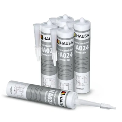 Abbildung von HAUSA Reparatur Mörtel Cement Fix HA024 5x 310ml zementgrau gebrauchsfertiger Fugenmörtel zum Verfugen Füllen Ausbessern von Fugen Brüchen Rissen, Express Zement für Innen &amp; Außen, Dichtmasse