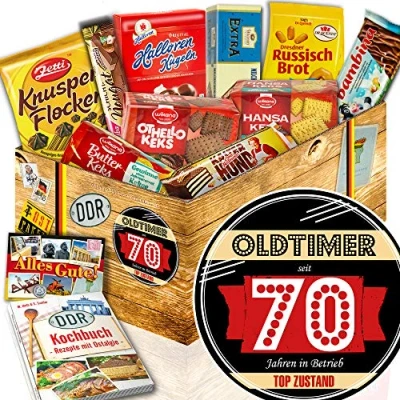 Abbildung von Geschenke mit Keksen/DDR Geschenk/Oldtimer 70 / zum Geburtstag