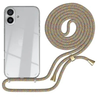 Abbildung von EAZY CASE Handykette kompatibel mit iPhone 16 Plus Handyhülle Umhängeband, Handykordel Schutzhülle, Silikonhülle, Hülle Band, Stylische Kette für Smartphone, Rainbow