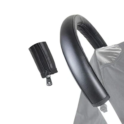 Abbildung von SeedFuture Griffschutz für Kinderwagen Pu Leder Schutzhülle Schwarz, Zubehör Babyzen Yoyo Yoya, Handle Protector Cover Armlehne