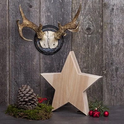 Abbildung von WOODS Holzstern aus Eschenholz I Dekoration Holz handgefertigt in Bayern zum hinstellen gemütliche Advent &amp; Weihnachtsdeko für Fenster Flur Tür Co groß M 20x20 cm