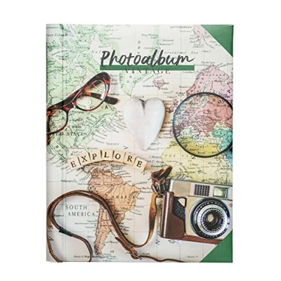 Abbildung von Grupo Erik Fotoalbum zum Selbstgestalten Travel Vintage Scrapbook Weiße Seiten Klein 24 x 32 cm Photoalbum 30 selbstklebend