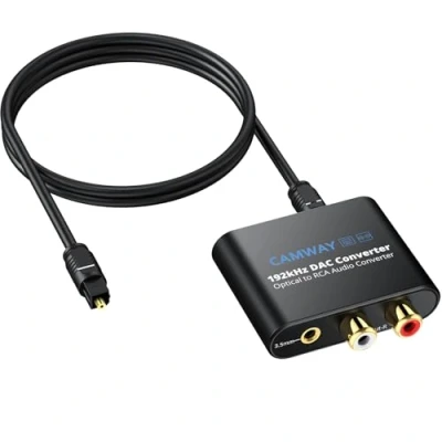 Abbildung von DA Wandler, CAMWAY 192KHz DAC Digital zu Analog Wandler Audio Konverter, SPDIF Optisch Toslink RCA 3,5mm Adapter mit 1M optischem Kabel, Konverter für TV DVD Blu ray Xbox PS3 PS4
