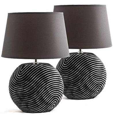Abbildung von BRUBAKER Nachttischlampe 2er Set Tischlampe &quot;Zen Garden&quot;, ohne Leuchtmittel, 2x moderne Nachttischlampen mit Keramikfuß Tischlampen Modern