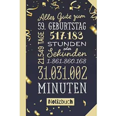 Abbildung von Alles Gute zum 59. Geburtstag: Geschenk Notizbuch 59.Geburtstag für Mann oder Frau 59 Konfetti Gold Kleines Geburtstagsgeschenk Persönlich signieren und verschenken