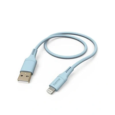 Abbildung von Hama Ladekabel „Flexible“ USB A auf Lightning, Silikon, 1,5m (iPhone Ladekabel, Lightning Kabel, iPhone 14 13 12 11 Pro Max Plus mini SE XS XR X 8 7, iPad Air mini, MFI zertifiziert) blau