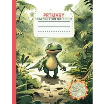 Abbildung von Primary Composition Notebook With Picture Space Dinosaur: Dotted Midline and Grades K 2 School Exercise Book 100 Story Pages 8.5x11in