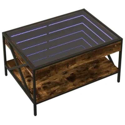 Abbildung von vidaXL Couchtisch mit Infinity LED, Beistelltisch Metallfüße, Kaffeetisch für Wohnzimmer, Sofatisch Teetisch, Räuchereiche Holzwerkstoff