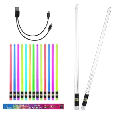 Abbildung von 2 Stück LED Leuchten Trommelstock, 13 Farbverlauf Leucht Drumsticks, Beleuchtete Drumsticks Leuchtende Wiederaufladbare Leuchttrommelstöcke Mit Schalter Für Bühnenauftritte