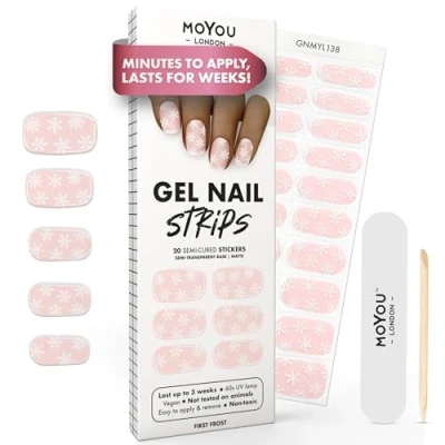 Abbildung von MOYOU LONDON Halbgehärtete UV Gel Strips 20 Stück Nagelfolien Härtend für Maniküre in Salonqualität First Frost