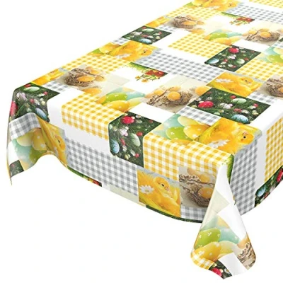 Abbildung von Wachstuchtischdecke abwaschbar Garten Tischdecke Wachstuch Rund Oval Eckig Indoor Outdoor Ostern Osterei Karo Küken 100x140cm