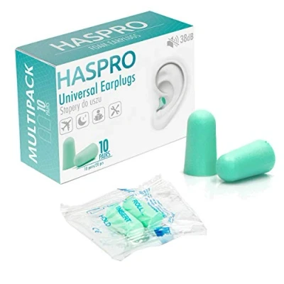 Abbildung von HASPRO Multi10 [10 Paar Pack] Super weiche Schaumstoff Ohrstöpsel, 38 dB höchster SNR, jedes einzeln verpackt, Ohrstöpsel für Schlafgeräuschunterdrückung, zum Schnarchen (Minze)