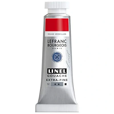 Abbildung von Lefranc &amp; Bourgeois 301171 Linel Gouache extrafeine und geschmeidige Wasserfarben mit maximaler Farbintensität, Leuchtkraft für streifenfreien Auftrag, 14ml Tube Zinnoberrot Farbton