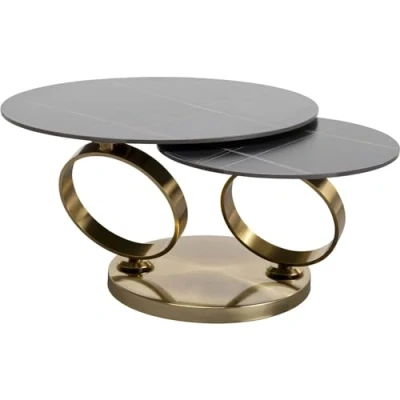 Abbildung von Kare Design Couchtisch Beverly, Gold, Wohnzimmertisch, Beistelltisch, Stahlgestell, Keramik Nutzfläche, 42x80x132 cm (H/B/T)